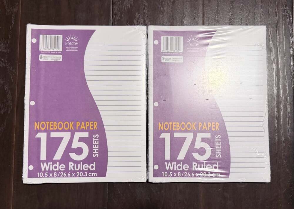 Norcom Wide Ruled Notebook Paper 175 Sheets 10.5 x 8 (2-Pack)